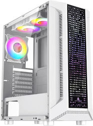 AlphaGear Trickster Gaming Midi Tower Computer Case with Side Window and RGB Lighting White