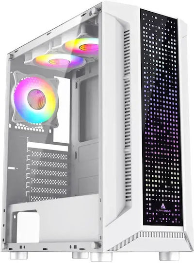 Trickster Gaming Midi Tower Computer Case with Side Window and RGB Lighting White