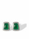 Silver Steel Earrings with Green Stone