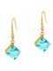 Steel Earrings Square Crystal Hook Gold Light Blue