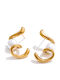 Stainless Steel Earrings Curves & Pearl Gold