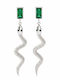 Silver Steel Earrings Snake Green Crystal