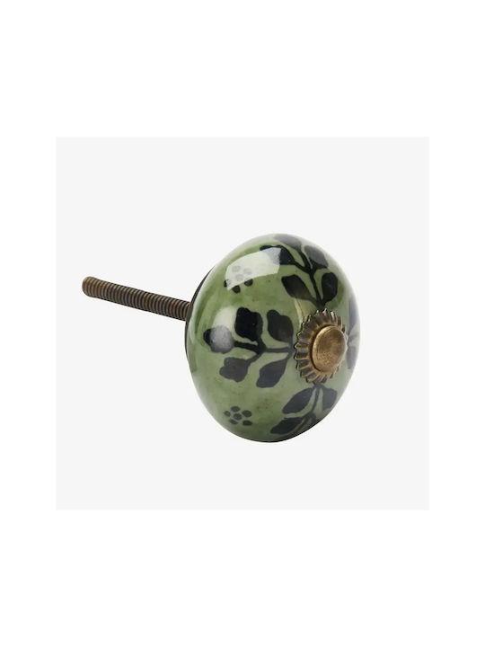 Madam Stoltz Antique Ceramic & Metal Furniture Knob Green/Black Ø40mm TA6103