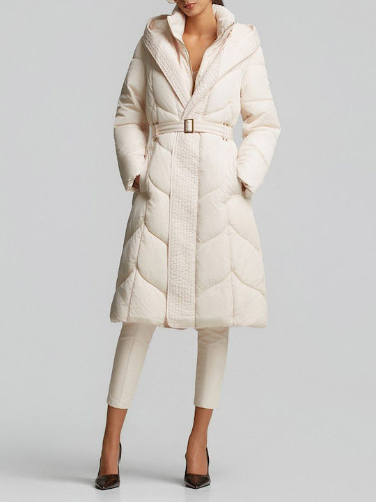 Long Women's Puffer Winter Jacket Ecru