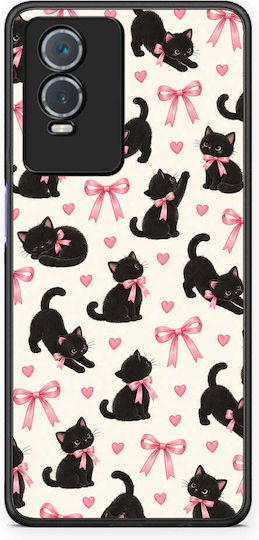 Smartfits Black Kittens Pink Bows On Cream Small Vivo Y76 5g Y76s Y74s Θήκη