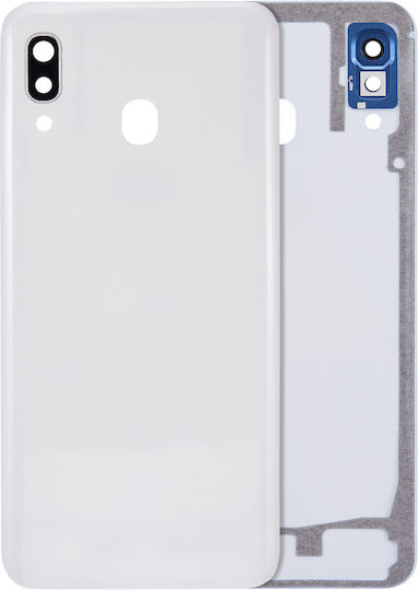 Capac Spate din Sticlă cu Lentilă pentru Cameră Samsung Galaxy A30 A305 2019 Aftermarket Plus Alb