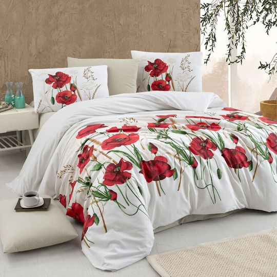 First Choice Памучен Комплект Плик за Завивка 200x220 см Двоен с 4 Калъфки за Възглавници & 1 Чаршаф White