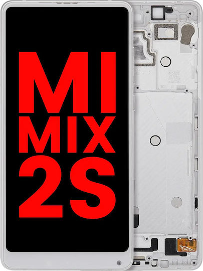 LCD-Baugruppe mit Rahmen für Xiaomi Mi Mix 2s, Aftermarket Plus, Weiß