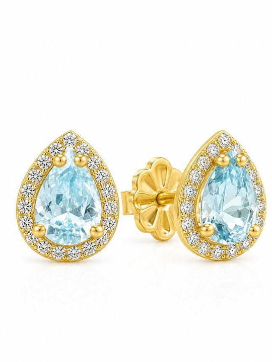 Yellow Gold 14K Earrings Teardrop Light Blue Zircon Sk11101137