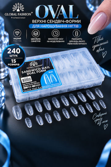 Global Fashion Oval Top Sandwich Nail Extension Forms 15 Sizes 240 Pieces Oval