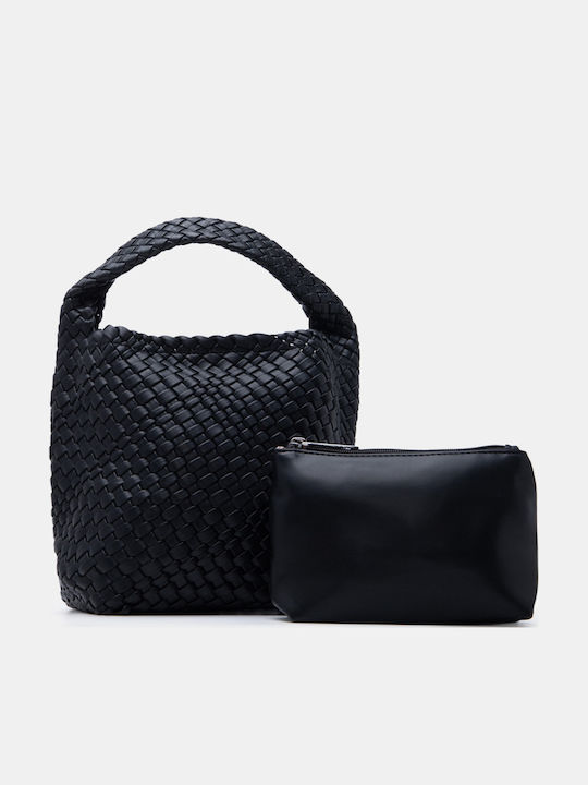 Schwarze Damen-Schultertasche aus Stoff
