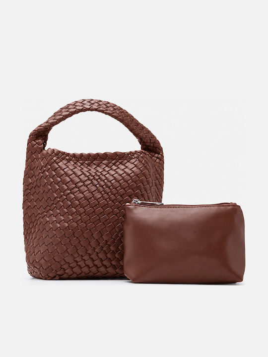 Dunkelbraune Damen-Schultertasche aus Stoff