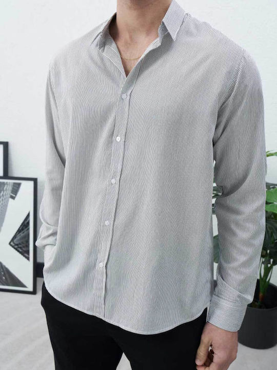 Long-Sleeve Shirt in a Slim Fit, Striped Ecru