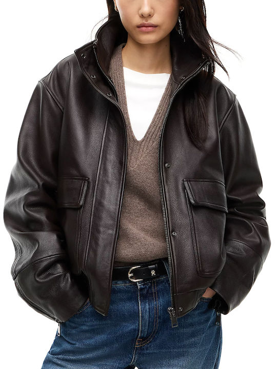 Tommy Hilfiger Long Women's Bomber Jacket Brown