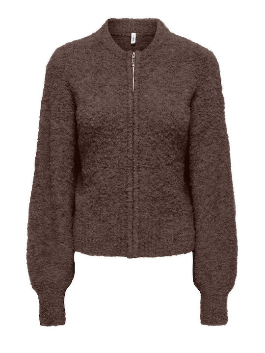 Only Cardigan Tricotat pentru Femei cu Fermoar Bej
