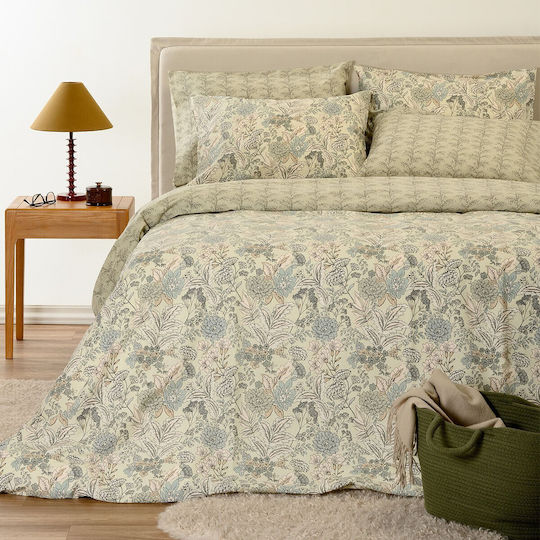 Melinen Eduarda Double Fitted Sheet Set 150x200+32cm Olive / Light Blue (4 pcs)