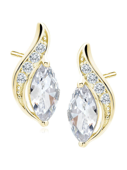 Lysea Καρφωτά Σκουλαρίκια Μαρκίζα Ασήμι 925 Ζιργκόν Χρυσό 14k Λευκό