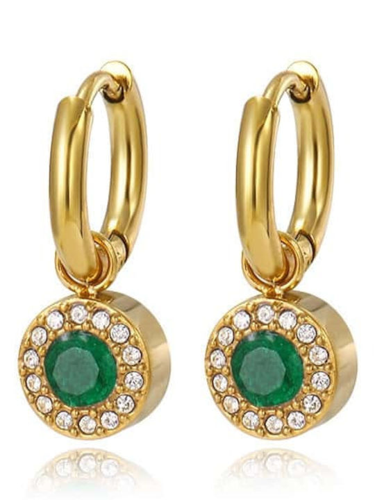 Lysea Women's Emerald Crystal Earrings Steel Gold Zirconia
