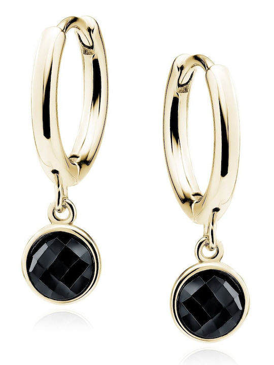 Lysea Women's 925 Silver Gold-Plated Hoops with Black Zirconia