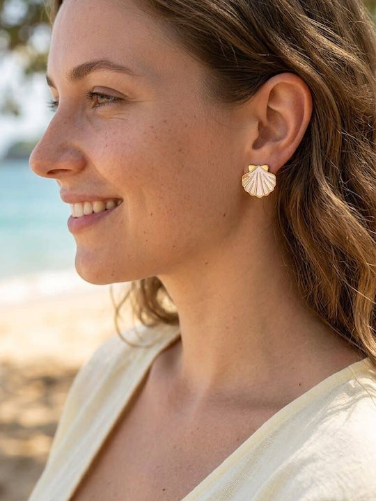 Lysea Women's Earrings Golden Shell Steel Gold Zircon