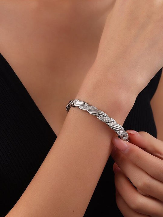 Lysea Women's Steel Cuff Bracelet with Zircon