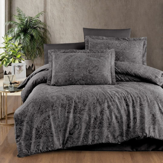 First Choice Neva Комплект Плик За Завивка Памучен Сатен 200x220cm Двоен С 4 Калъфки За Възглавници & 1 Чаршаф Антрацитно Сив