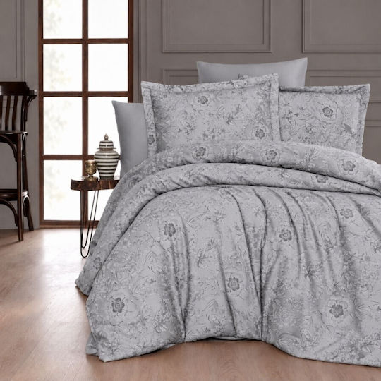 First Choice Advina Комплект Памучен Плик за Завивка 200x220cm Двоен с 4 Калъфки за Възглавници & 1 Чаршаф Сив