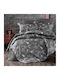 First Choice Carmina Комплект Плик за Завивка от Памучен Сатен 200x220 cm Двоен с 4 Калъфки за Възглавници и 1 Чаршаф Антрацит