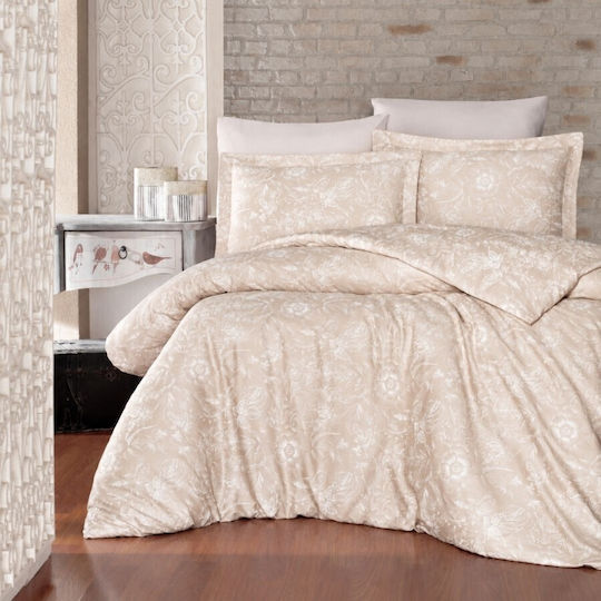 First Choice Advina Комплект Плик за Завивка Памучен Сатен 200x220cm Двоен с 4 Калъфки за Възглавници & 1 Чаршаф Champagne