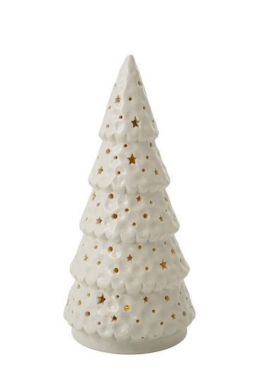 Illuminated Christmas Decorative Ceramic Tree 23.6 cm White