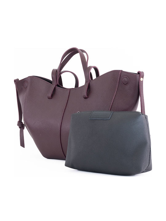 Set aus Burgunderroter Damen-Ledertasche für Hand und Schulter