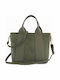 Damen-Schultertasche aus Leder in Olivgrün