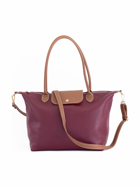 Bordeauxrote Damen-Schultertasche aus Leder