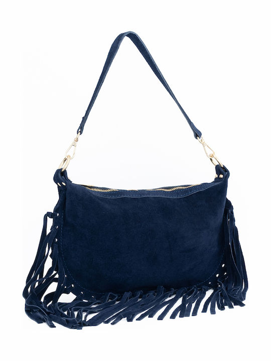 Women's Leather Shoulder Bag Navy Blue