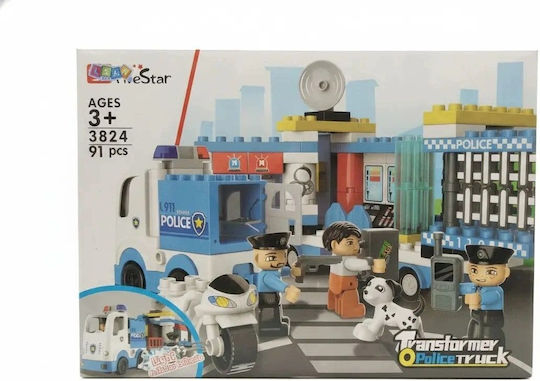 Police Truck Motorcycle Police Officer Building Blocks for Ages 3+ 91 Pieces