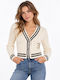 Kurze Damenstrickjacke, Gestrickt, mit Knöpfen, Weiß