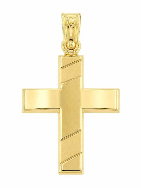 Eforo Men's 14K Gold Cross Double Sided with Crucifix Without Chain