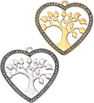 Metallic Tree of Life Heart Outline with Silver Rhinestones