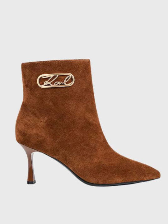 Karl Lagerfeld Suede Women's Ankle Boots with Mid Heel Mid Brown