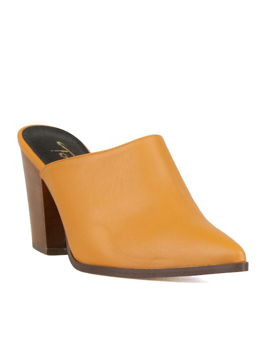 Silia D Lederne Mules mit hohem Absatz in Braun