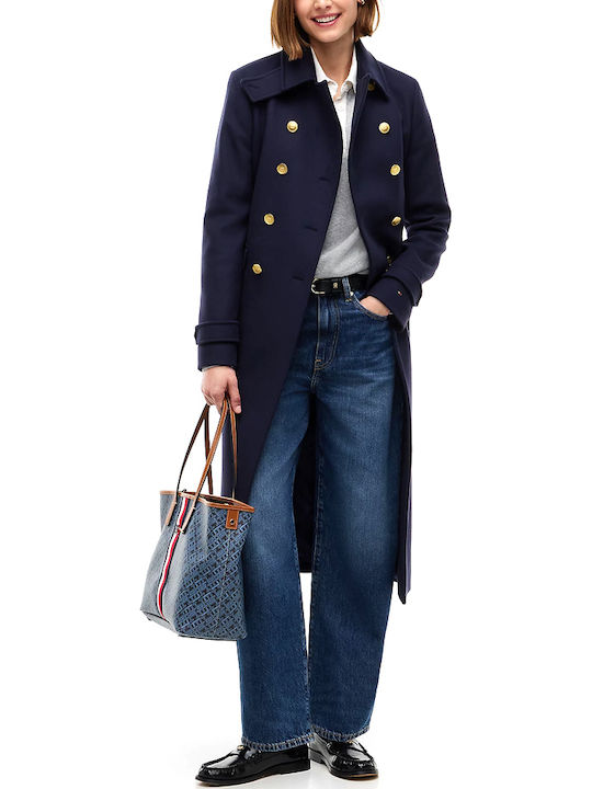 Tommy Hilfiger Blauer Damen-Wollmantel mit Knöpfen