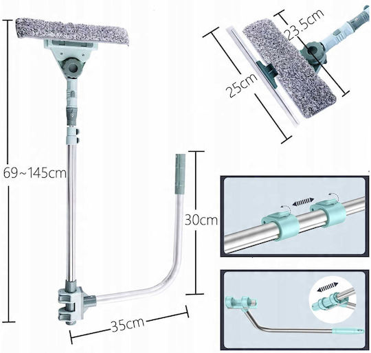 Strado Telescopic Window Cleaner 2 in 1 with Squeegee 69-145cm Turquoise