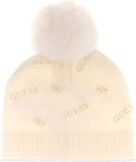 Guess Unisex Pom Pom Knit Beanie in Ecru