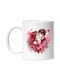 A Woman and a Man Kissing, Love, Romance, Flowers, Valentine's Day, Roses White Ceramic Mug 330ml (Personalized)
