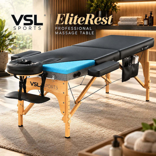 VSL Sports EliteRest Преносимо/Сгъваемо Дървено Легло за Физиотерапия, Черно, 185x70 см