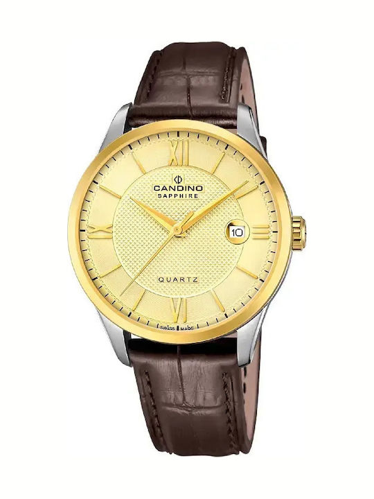 Candino Мъжки часовник 41 mm на батерия с кафяв...