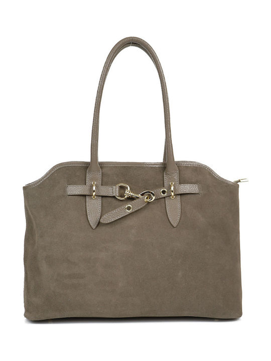 Leather Women's Tote Bag Suede Taupe