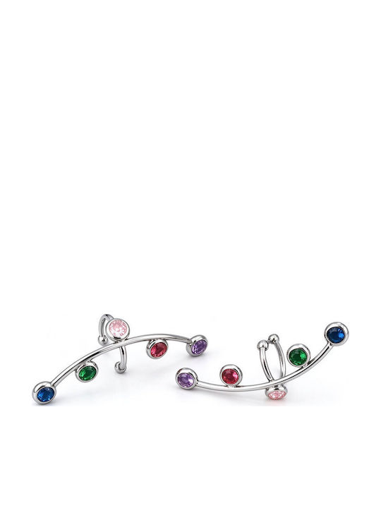 Ατσάλινα Ear Cuffs Πολύχρωμα Στρας Ασημί Σετ 2 Τεμαχίων