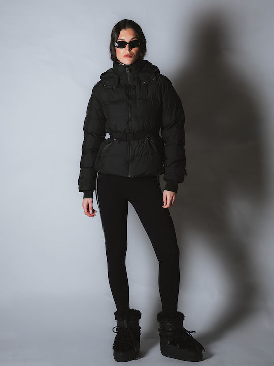 Long Women's Puffer Jacket Waterproof for Winter Black