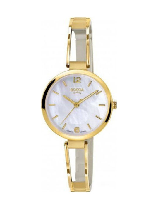Women's Battery-Powered Watch with Gold Metal Bracelet